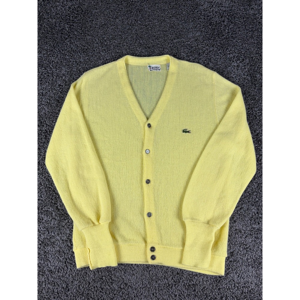 Vintage 70s Izod Lacoste Yellow Cardigan Sweater Orlon Acrylic Large
